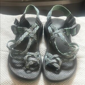 Strappy Black and Green Chaco Sandals